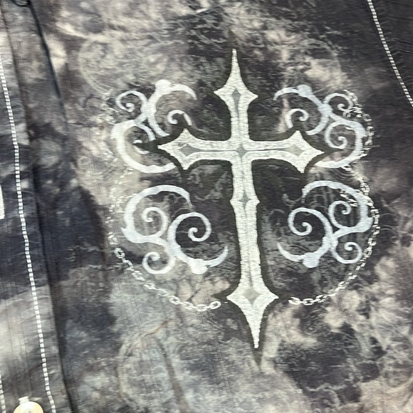 Eighty Eight Apparel black gray CROSS GOTH button up Shirt Men Bleach Dye Y2k XL - Picture 10 of 13
